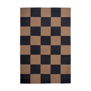 Black and Camel Checkerboard Rug in black — front view