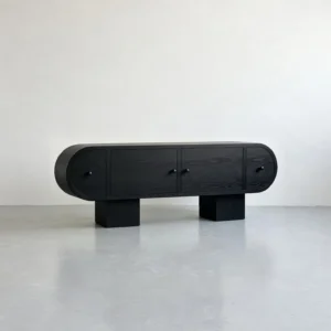 Black Curved Sideboard in solid wood — front view