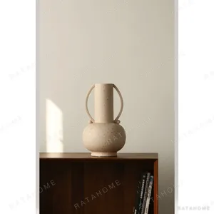 Wabi-Sabi Twin-Handle Ceramic Vases in black — in a room setting