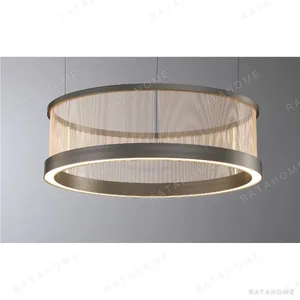 Black Frame Ribbed Glass Ring Pendant Light, 60 or 76.5 cm in ivory — in a room setting