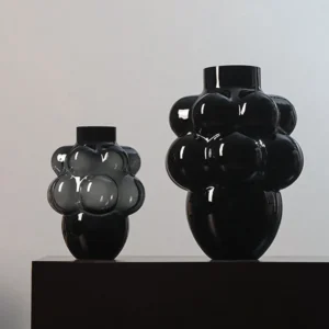 French Black Bubble Glass Vase, Large or Small in black — front view