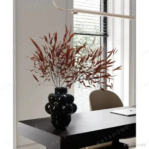 French Black Bubble Glass Vase, Large or Small in black — in a room setting