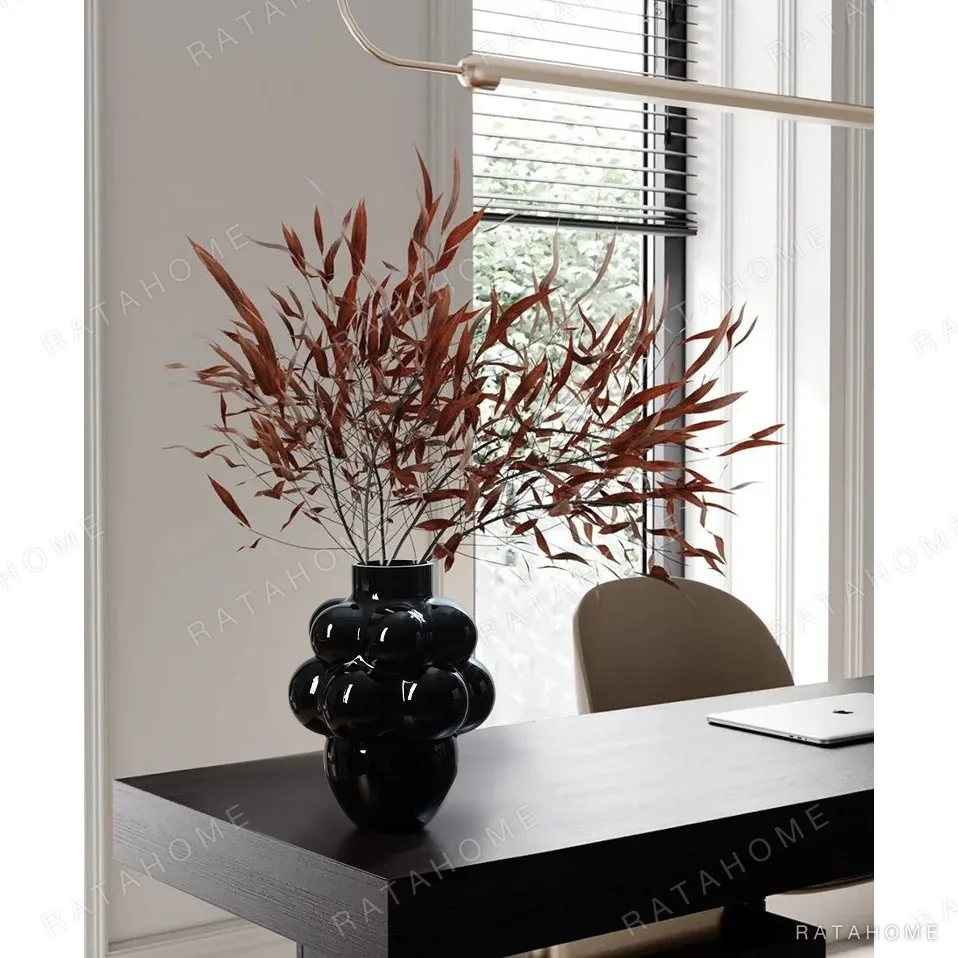 French Black Bubble Glass Vase, Large or Small in black — in a room setting