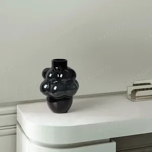 French Black Bubble Glass Vase, Large or Small in black — in a room setting