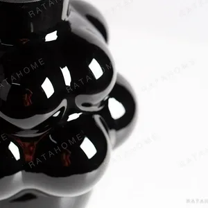French Black Bubble Glass Vase, Large or Small in black — in a room setting