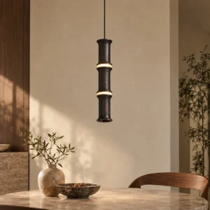Black and Gold Bamboo Joint Pendant Light, Three Sizes in black — front view