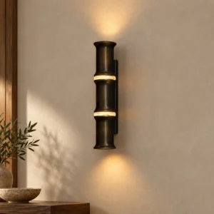 Black and Gold Bamboo Joint Up-Down Wall Light in black — front view