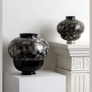 Black and Silver Scale-Pattern Sphere Vase, Large in black — front view