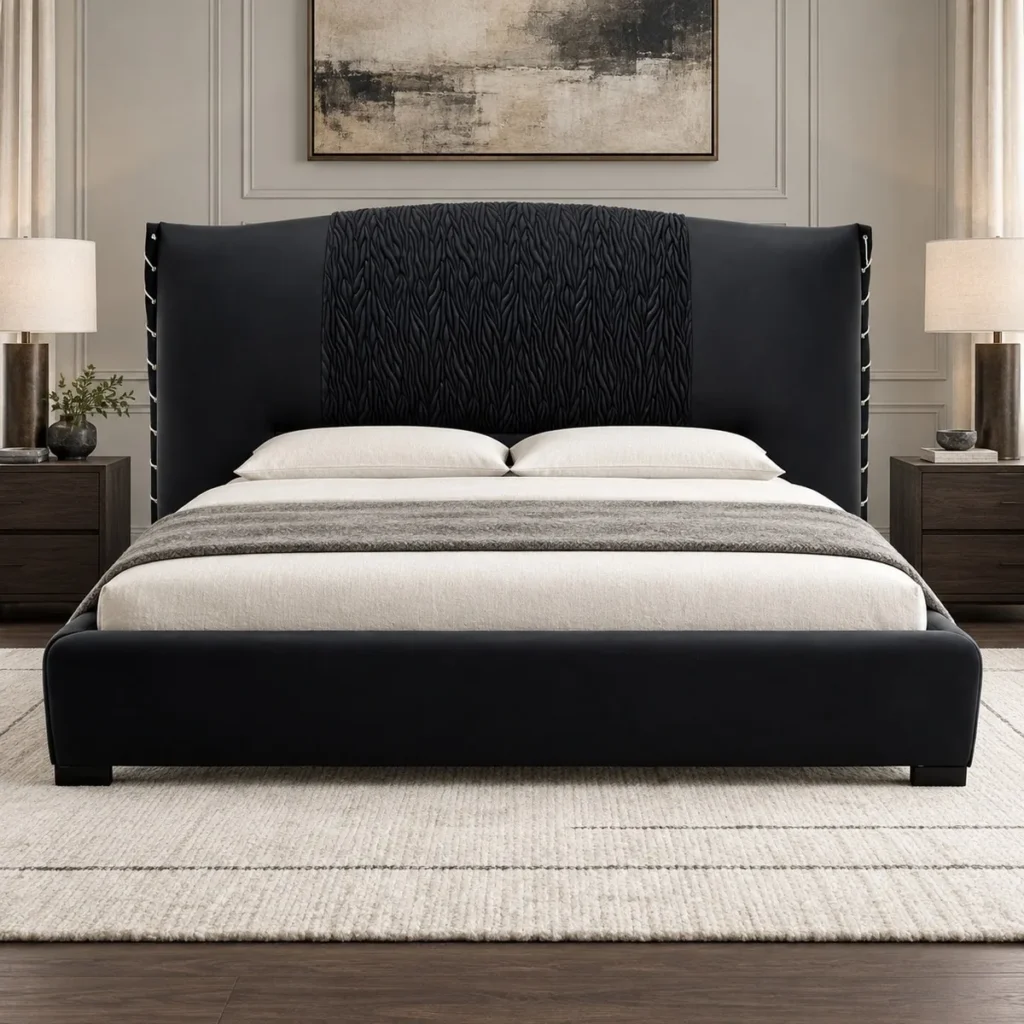 Matte Black Italian Bed in black — front view
