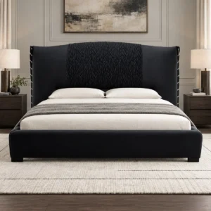 Matte Black Italian Bed in black — front view