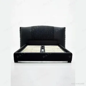 Matte Black Italian Bed in black — in a room setting