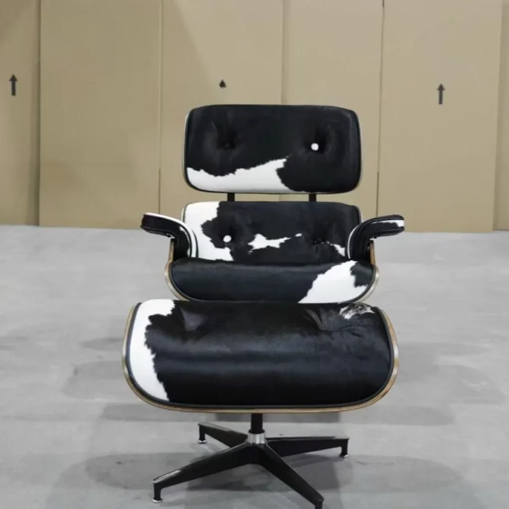 Black Leather Mid Century Lounge Chair in full-grain leather — front view