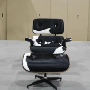 Black Leather Mid Century Lounge Chair in full-grain leather — front view