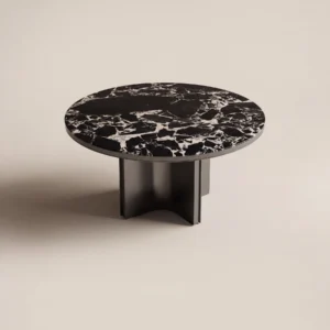 Black-and-White Stone Round Table on Gunmetal Split Base in black — front view