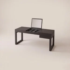 Smoked Black Oak Flip-Mirror Vanity Desk in black — front view