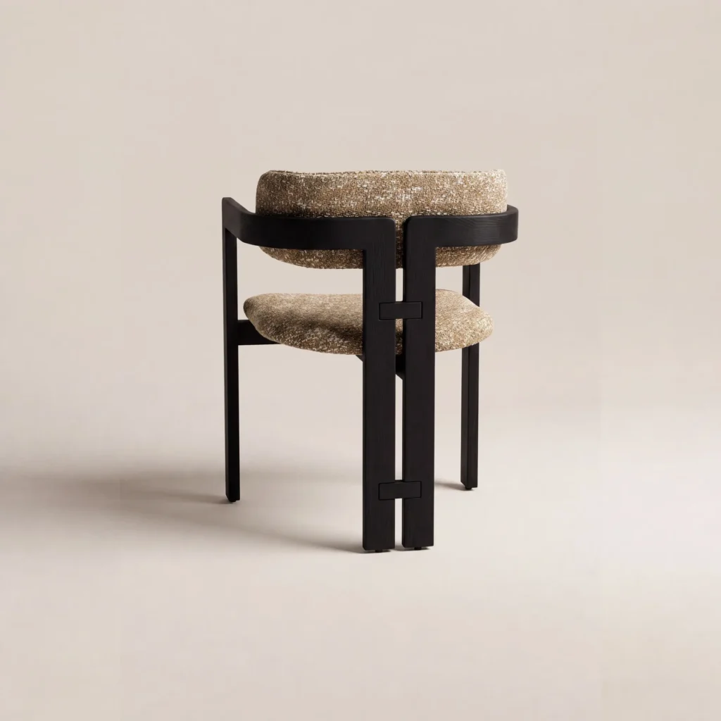 Black Solid Wood Armchair in Textured Weave — front view