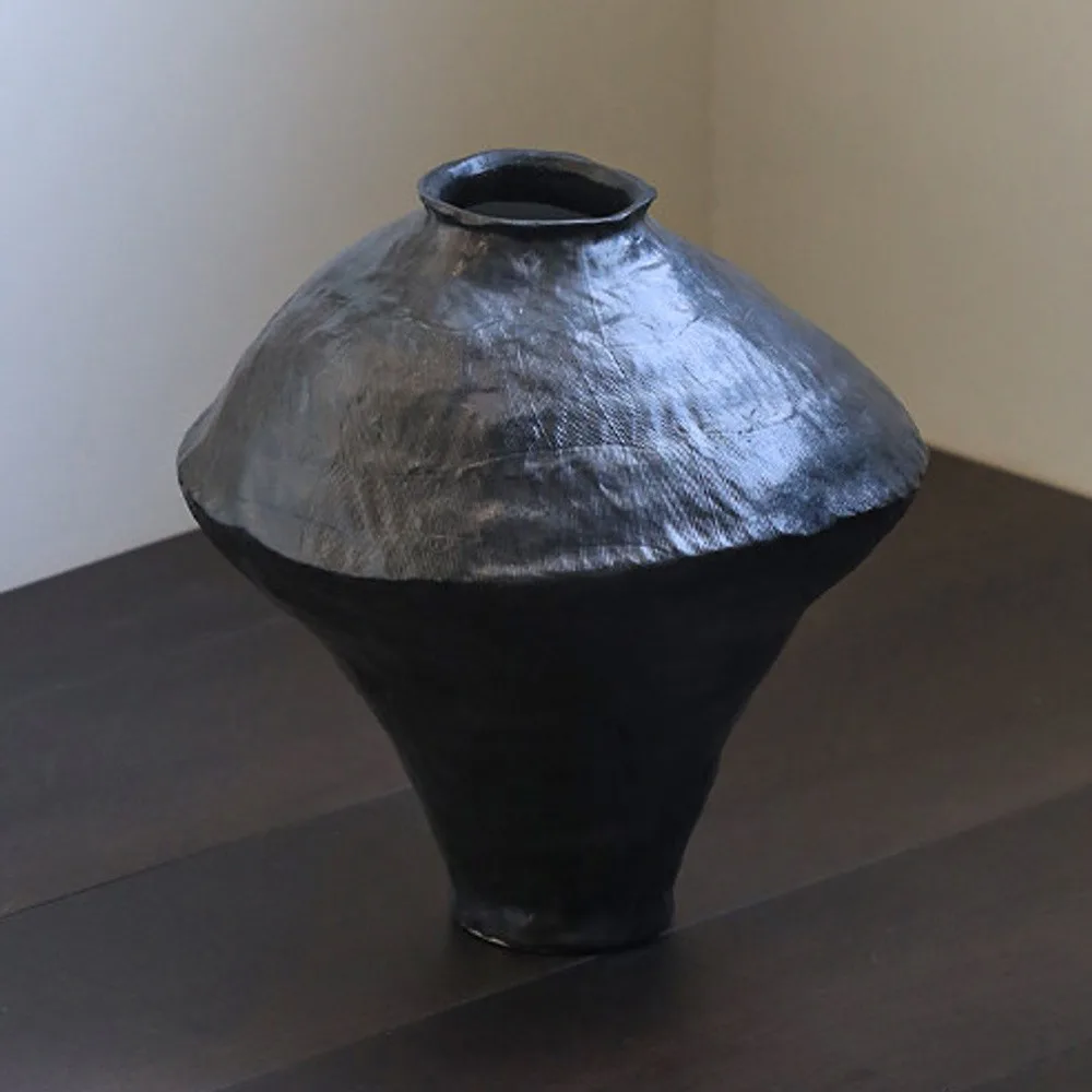 Jingdezhen Dawn Black Wide-Shoulder Jar Vase in black — front view