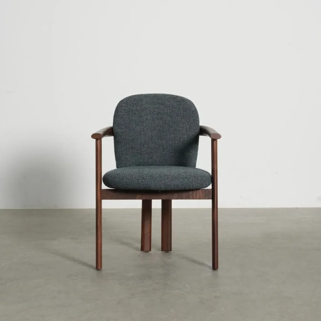 Black Walnut Dining Armchair with Charcoal Seat in walnut — front view