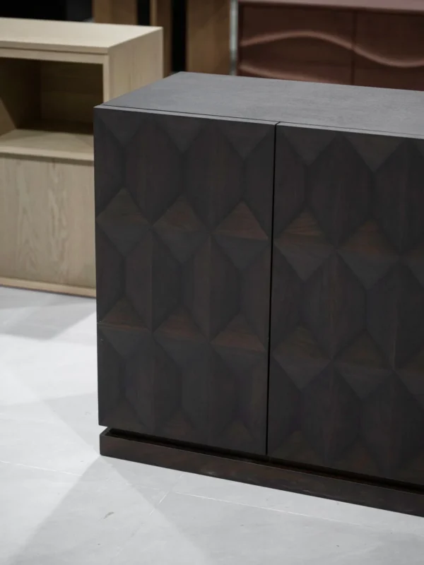 Black Walnut Sideboard with Carved Geometric Relief Doors in walnut — detail