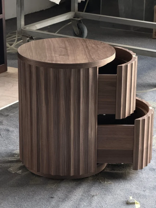 Black Walnut Fluted Drum Nightstand in walnut — detail