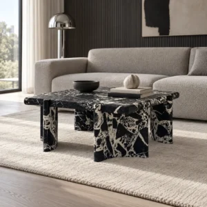 Black and White Breccia Marble Coffee Table in black — front view
