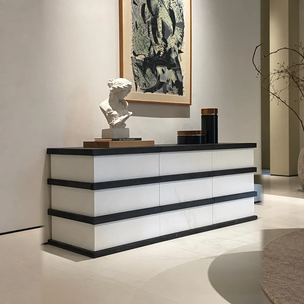 Black White Layered Cabinet — front view