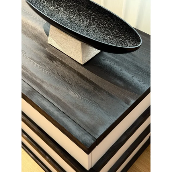 Striped Contrast Black and White Sideboard in black — in a room setting