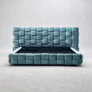 Woven Block Velvet Art Bed in Teal — front view