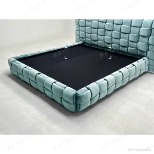 Woven Block Velvet Art Bed in Teal — in a room setting