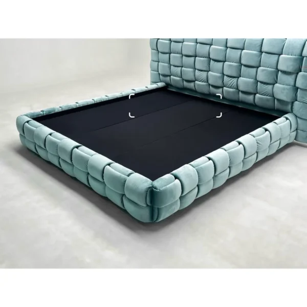 Woven Block Velvet Art Bed in Teal — in a room setting
