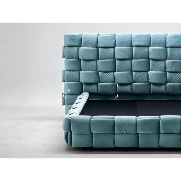 Woven Block Velvet Art Bed in Teal — in a room setting