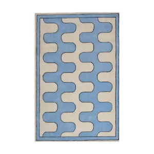 Blue and Beige Wave Check Rug in blue — front view