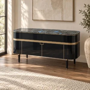 Blue Jade Stone Top Entryway Sideboard in black — in a room setting
