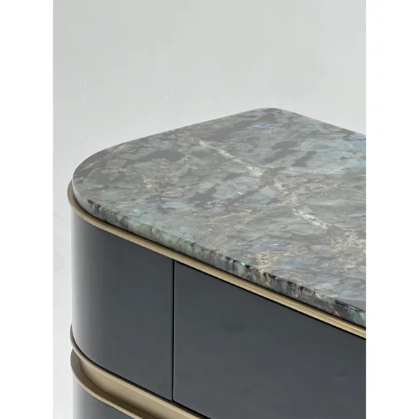 Blue Jade Stone Top Entryway Sideboard in black — in a room setting