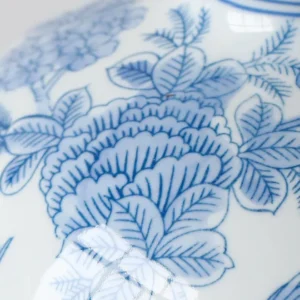 Hand-Painted Blue and White Flower and Bird Plum Vase in blue — in a room setting