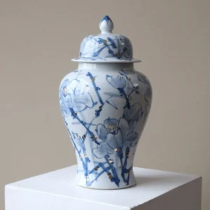 Hand-Painted Blue and White Orchid General Jar in blue — front view