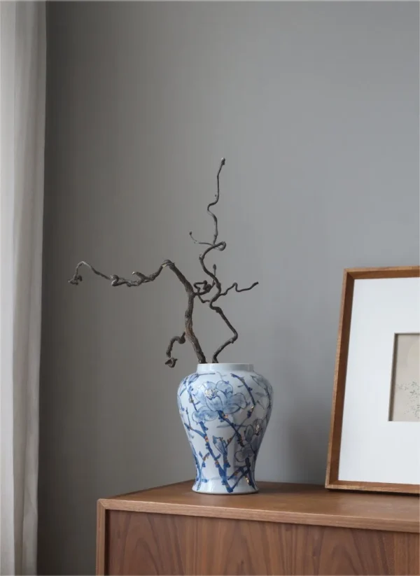 Hand-Painted Blue and White Orchid General Jar in blue — in a room setting