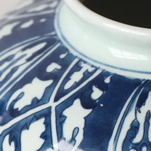 Hand-Painted Blue and White Ethnic Pattern Apple Jar, Medium in blue — in a room setting