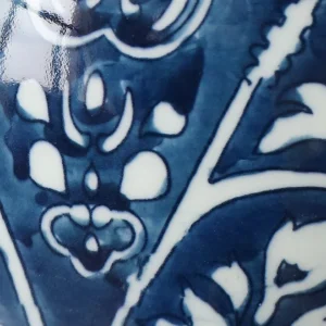Hand-Painted Blue and White Ethnic Pattern Apple Jar, Medium in blue — in a room setting