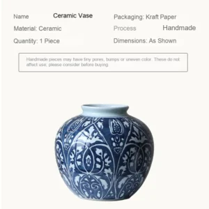 Hand-Painted Blue and White Ethnic Pattern Apple Jar, Medium in blue — dimensions