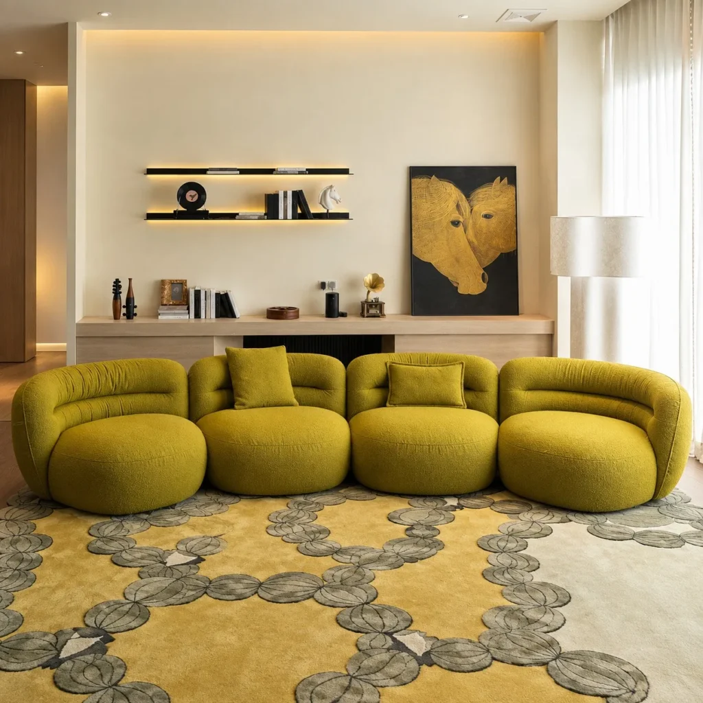 Bobo Ball Sherpa Sofa in velvet — front view