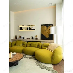 Bobo Ball Pebble Sofa in Mustard Shearling, 435 cm — in a room setting