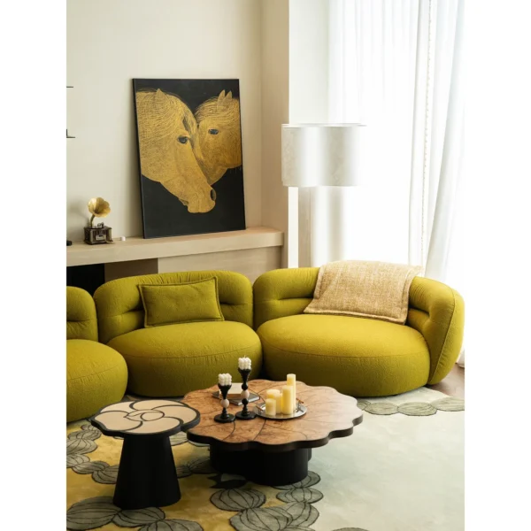 Bobo Ball Pebble Sofa in Mustard Shearling, 435 cm — in a room setting