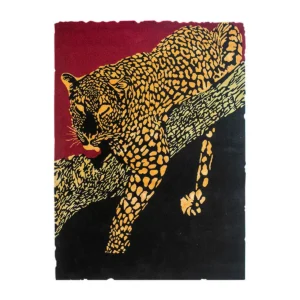 Leopard on Burgundy Statement Rug in burgundy — front view
