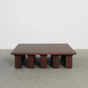 Oak Low Coffee Table on Multiple Block Legs, 120 x 130 cm in clay — front view