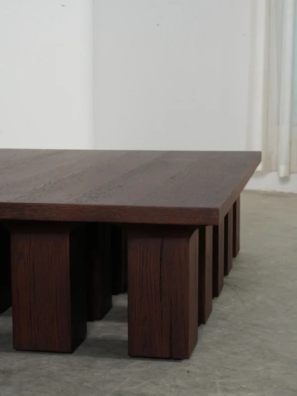 Oak Low Coffee Table on Multiple Block Legs, 120 x 130 cm in clay — detail