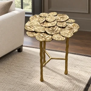 Brass Lily Pad Side Table on Branch Legs in brushed brass — front view