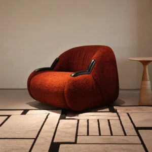 Breathing Brick Red Teddy Shearling Lounge Chair in red — front view