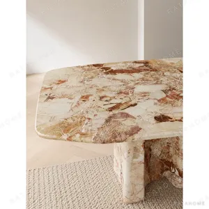 Breccia Marble Long Dining Table on Stone Slabs in rust — in a room setting