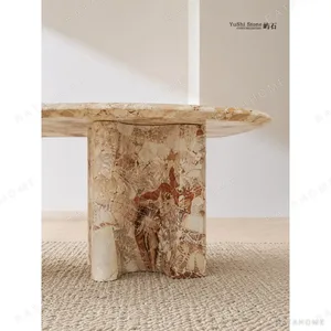 Breccia Marble Long Dining Table on Stone Slabs in rust — in a room setting